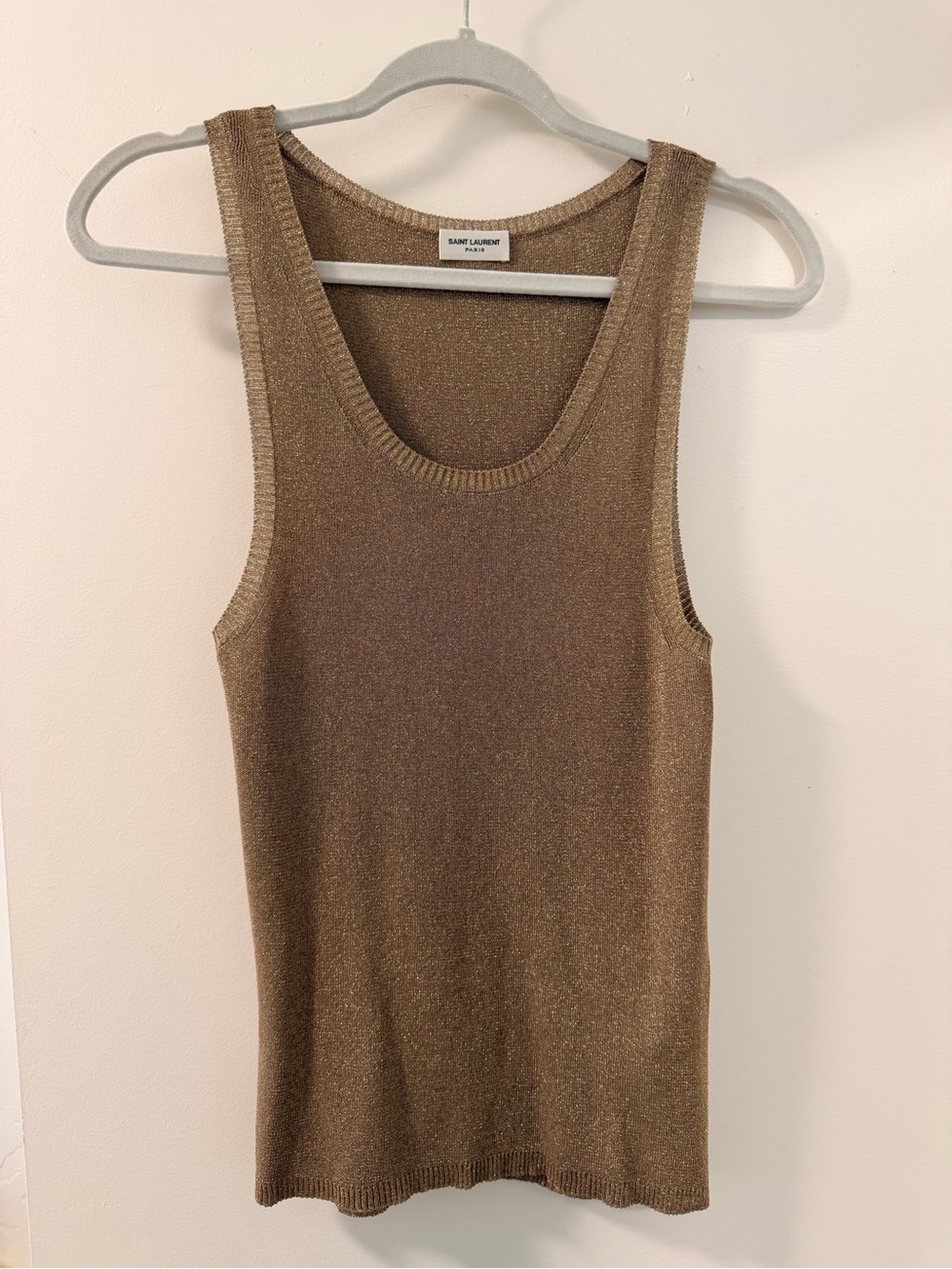 Saint Laurent Metallic Gold Knit Tank Top
